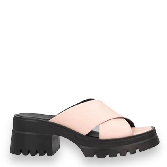 Pink Leather Crisscross Straps Slip On Heel Sandals NEW - Picture 5 of 5